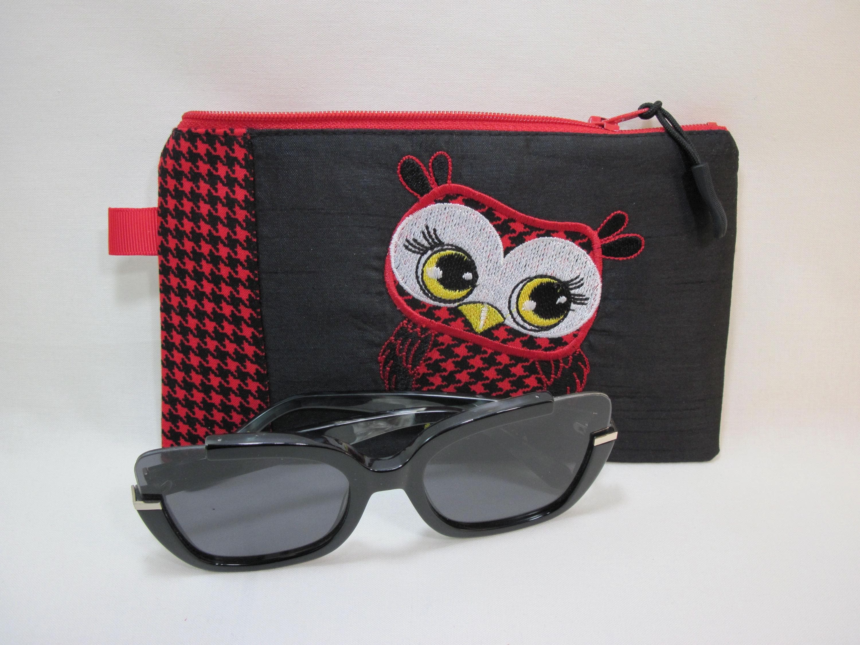 Handmade Owl Embroidery Zipper Pouch, Cellphone Sunglasses Case