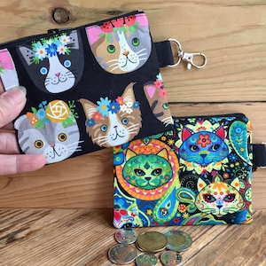 Porte-monnaie, Petite pochette zippée, Chats mignons, Petit portefeuille, Portefeuille de voyage, Portefeuille Femme, Sac à masque, 10 cm X 12,5 cm, 100% coton, Fait main