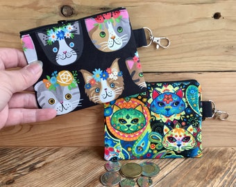 Coin Purse, Small zippered pouch, Cute Cats, Small Wallet, Travel Wallet, Women's Wallet, Mask bag, 10 cm X 12.5 cm, 100% cotton, Handmade