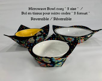 Bowl Cosy, Bowl Holder Microwave, 3 size ( small-medium-large ), Bowl Cosy Reversible, Versatile, 100% cotton, Handmade, Gift, Ready to ship