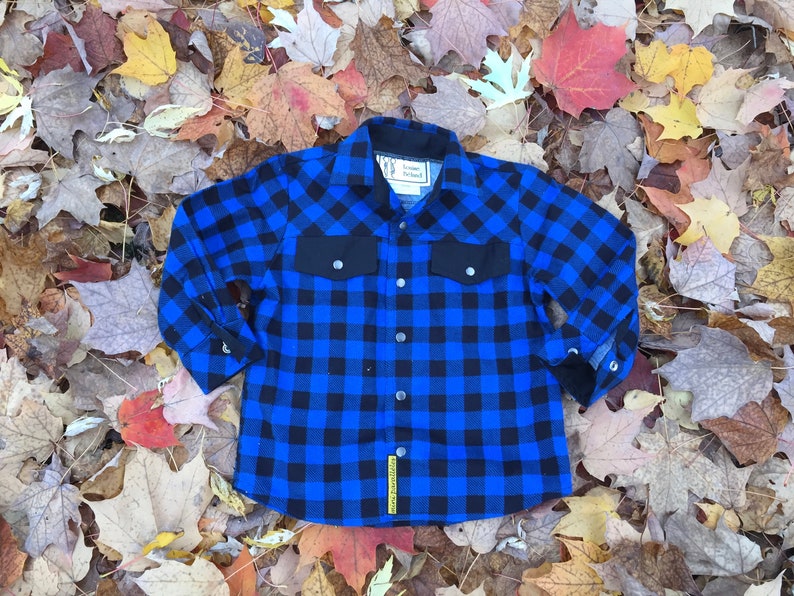 Kids lumberjack shirt, Long sleeves blue buffalo plaid shirt, Boys shirt, Girls shirt, Country shirt, Flannel shirt, Cotton shirt, Handmade image 2