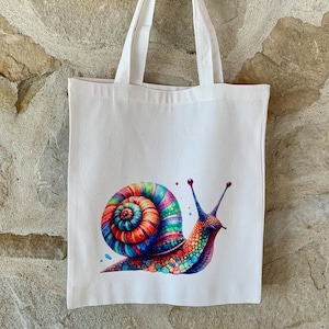 Sac fourre-tout réutilisable, escargot coloré fantaisie, sac de courses, passe-temps, sac à provisions, plage et école, cadeau idéal pour adolescent, fait main