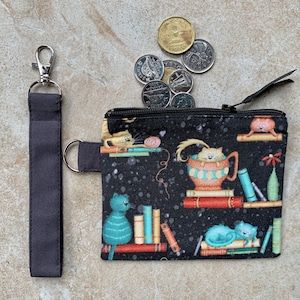 Bolsa para gatos, Monedero, Pequeña bolsa con cremallera, Cartera de bolsa de llavero para gatos, Tarjeta de visita, Auricular y bolsa de bálsamo labial, 4 pulgadas X 5 pulgadas, Regalo, Hecho a mano