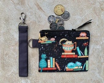 Cat pouch, Coin Purse, Small zippered pouch, Cats Key Chain Pouch Wallet, Business Card, Earbud and Lip Balm Bag, 4in X 5in, Gift, Handmade