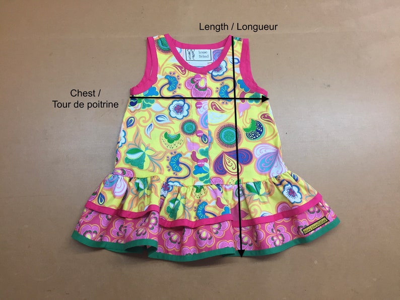 100/% cotton dress for girls Yellow tank dress Girls tank dress with flowers design handmade Yellow and pink sleeveless dress for girls