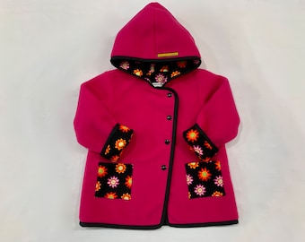 Girls polar jacket, Pink polar fleece jacket with 2 pockets, Toddler polar fleece, Hoodie, Floral Cotton lining, Girls hoodie, Handmade