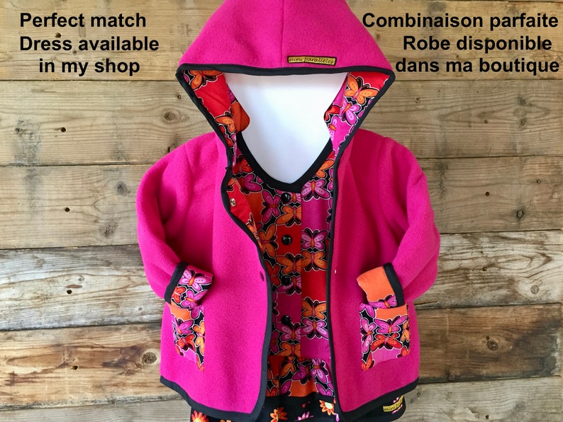 Girls pink polar jacket with cotton lining Handmade Girls hoodie Kids polar jacket Kids long sleeves coat with pockets and hoodie