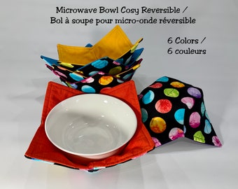 Bowl Cosy, Bowl Holder Microwave, 6 Flash colors, Bowl Cosy Reversible, Versatile, 100% cotton, Handmade, Gift, Ready to ship