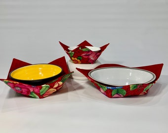 Bowl Cosy Set, Bowl Holder Microwave, 3 size ( small-medium-large ), Bowl Cosy Reversible, Versatile, 100% cotton, Handmade, Ready to ship