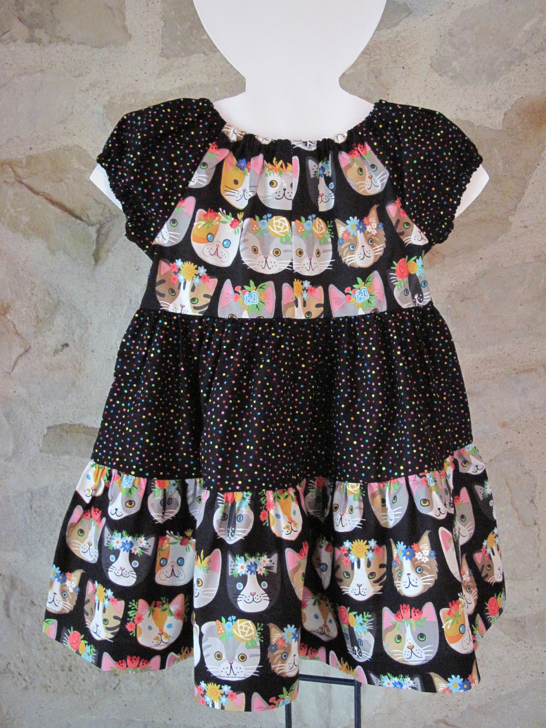 Girls cat dress Layers ruffle dress with cats design Boho Etsy