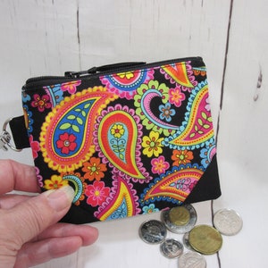 Monedero, Bolsa pequeña con cremallera, Cartera pequeña, Cartera de viaje, Paisley floral muy colorido, Cartera de mujer, 10 cmX12.5 cm, Regalo, Hecho a mano