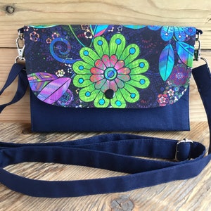 Wallet in cotton fabric, Small Purse, Women's Accordion Wallet, Colorful Flower pattern, Blue Navy, Passport, Money, Gift for her,Handmade