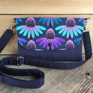 Wallet in cotton fabric, Small Purse, Women's Accordion Wallet, Colorful Flower pattern, Charcoal, Passport, Money, Gift for her, Handmade