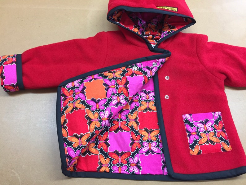 Girls red polar jacket with cotton lining Kids polar jacket Kids polar long sleeves coat with pockets and hoodie Girls hoodie Handmade