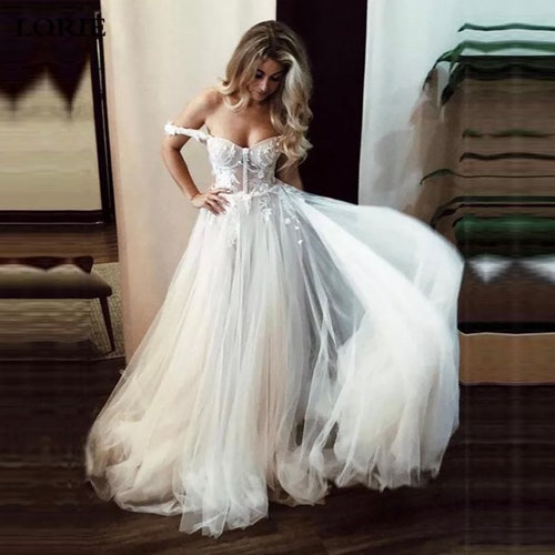 Boho Corset Wedding Dress off the Shoulder Bridal Gown With | Etsy