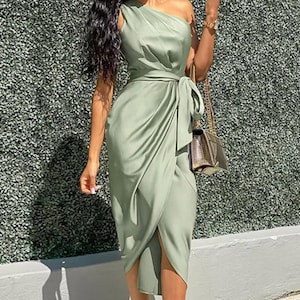 One Shoulder Satin Dress - Etsy Canada