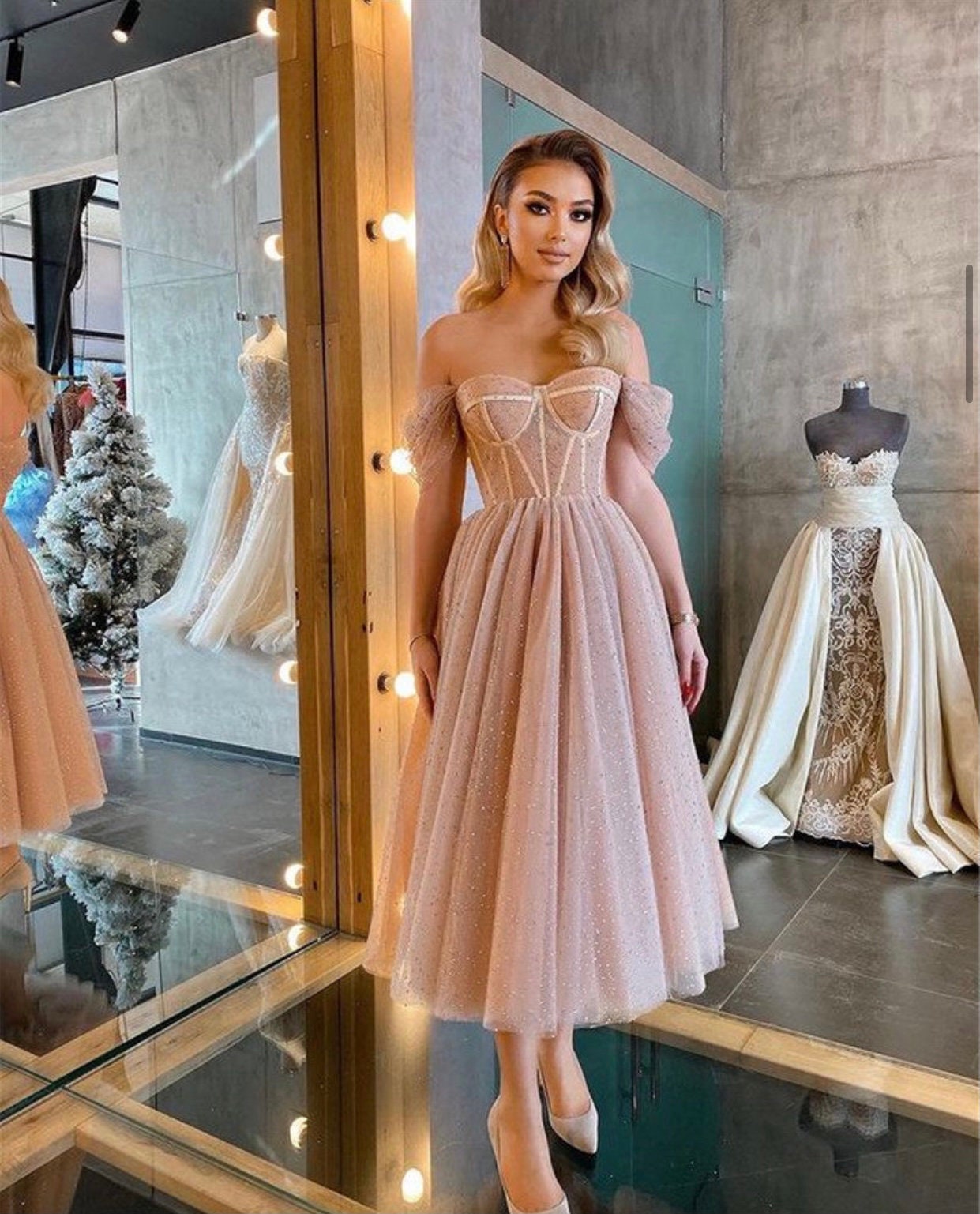 Dusty Pink Corset Midi Dress - Etsy
