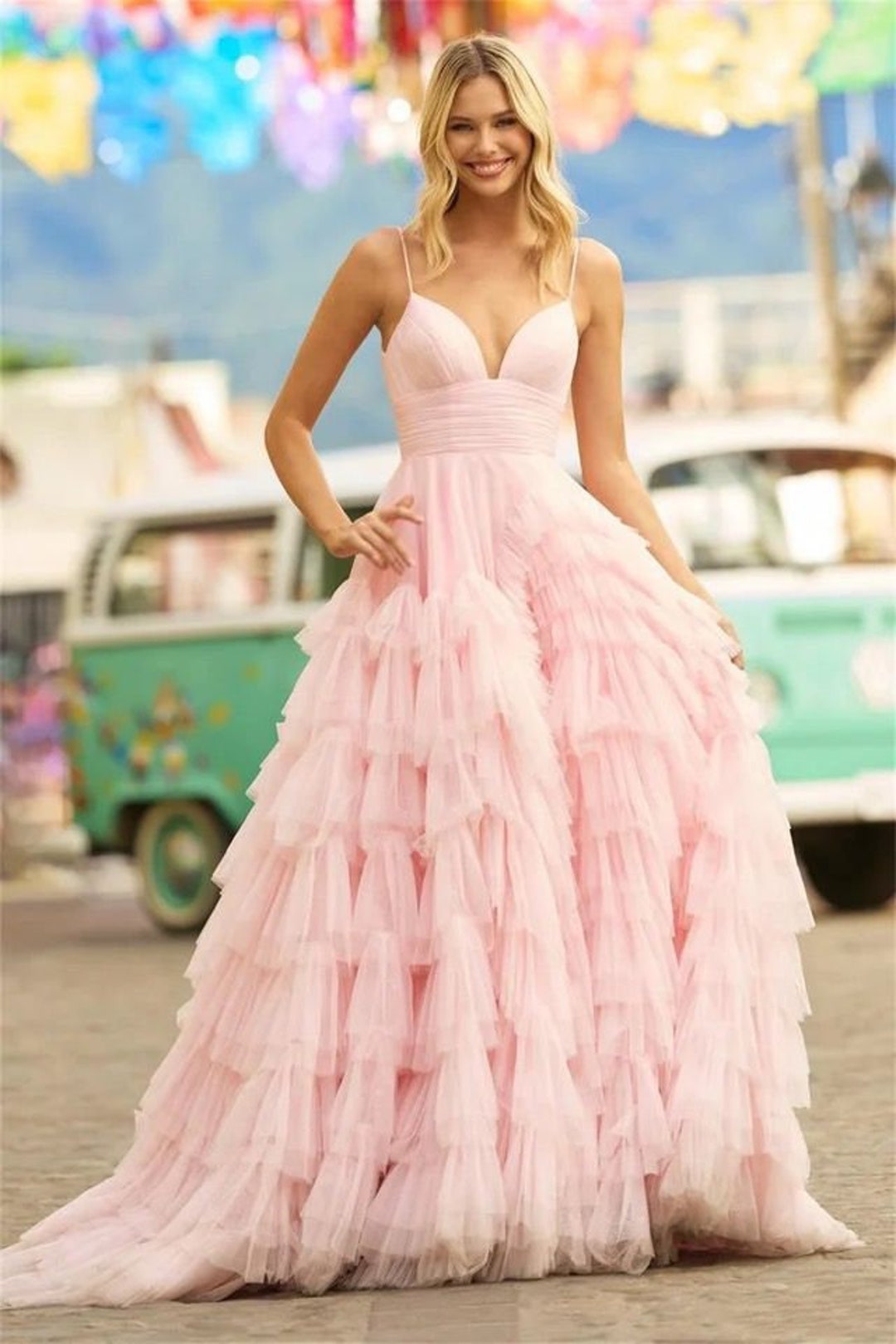 Light Pink Ruffled Gown - Etsy