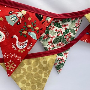 Christmas bunting. Festive, traditional. Cotton fabric. Red and gold. Priced per metre