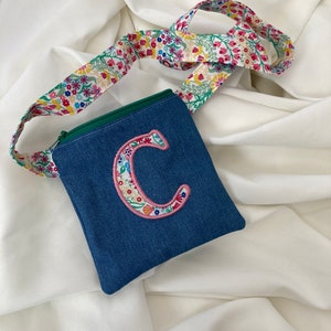 Umhängetasche. Personalisierte florale Baumwolle und Denim