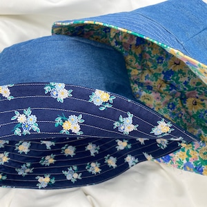Bucket hat. Soft cotton Denim and Liberty. Turn up
