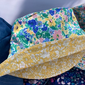 Liberty fabric bucket hat. Yellow Sun flower. Soft cotton