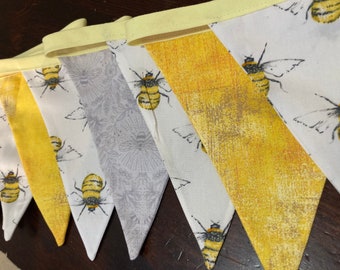 Bumble bee bunting. Garden decoration. Yellow. Priced per metre