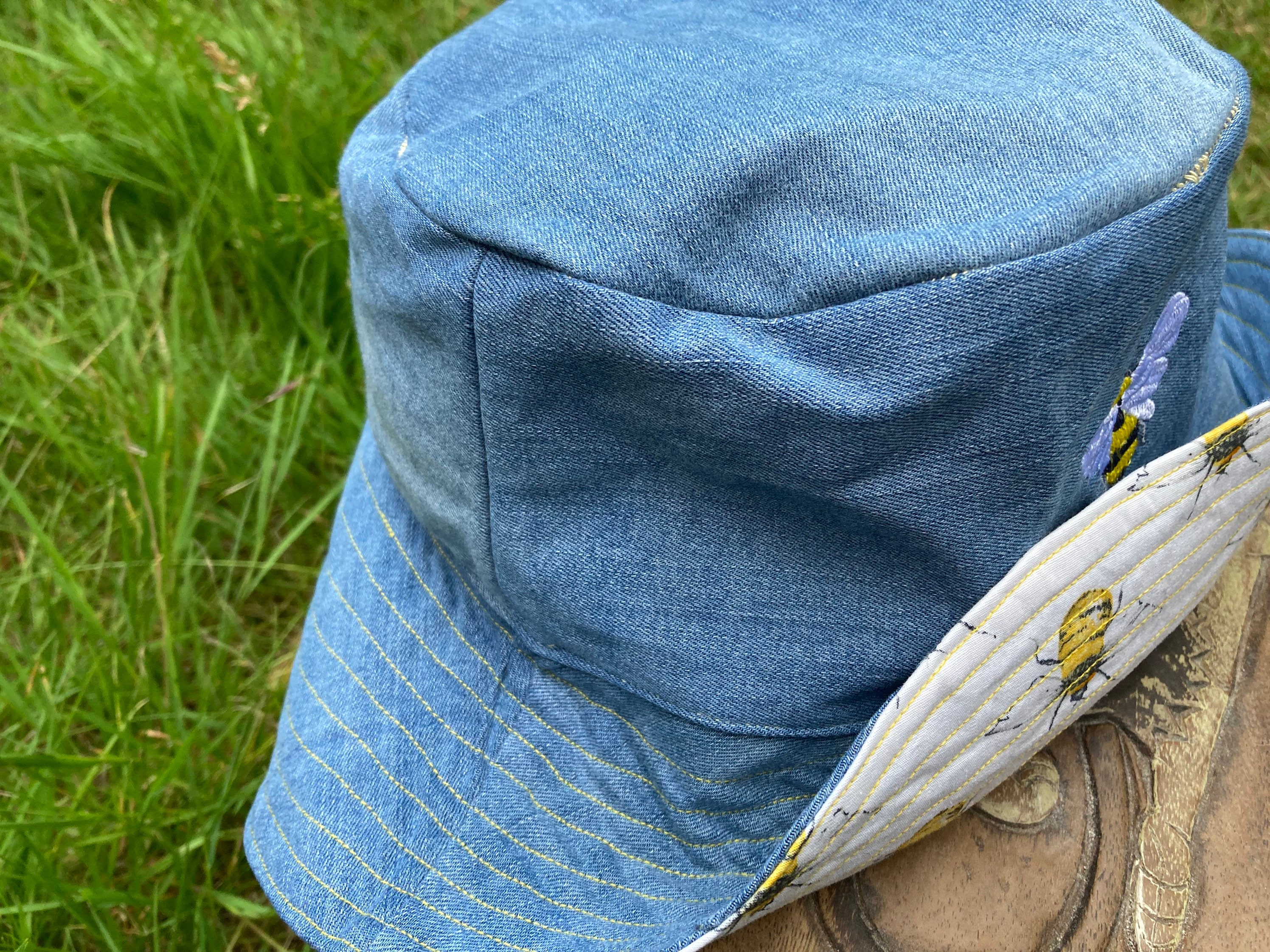 Bumble Bee Embroidered Soft Cotton Denim Sun Hat. Bucket Hat  display picture 1