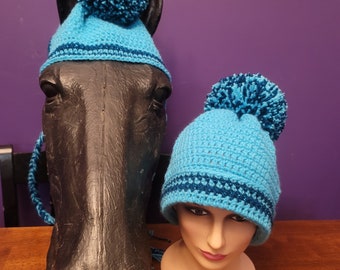 SALE!Turquoise/Teal sparkle reg size horse and matching adult riders hat.  set is absolutely stunning! Ready to ship today! Sparkles in sun!