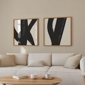 2er-Set Schwarzes Quadrat Drucke Ästhetische Schwarz-Weiß-Wandkunst Moderne abstrakte druckbare Wandkunst schwarze Linien | Sofort Download