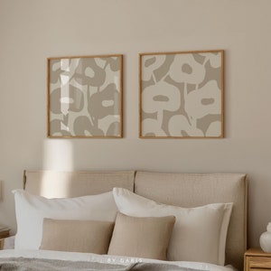 Set of 2 Floral Square Prints Flowers Painting Aesthetic Wall Art Flowers Printable Art Warm Neutral Botanical Poster | Instant Download