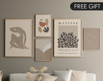 Set of 5 Henri Matisse Printable Wall Art 5 Piece Neutral Boho Gallery Wall Abstract Modern Instant Download Minimalist Poster | Free Gift