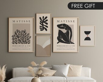 Set of 5 Henri Matisse Printable Wall Art 5 Piece Neutral Boho Gallery Wall Abstract Modern Instant Download Minimalist Poster | Free Gift