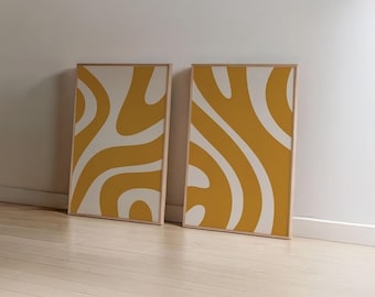 Abstract Mustard Yellow Wall Art Prints: Organic Shapes Poster (Set of 2, Digital Download)