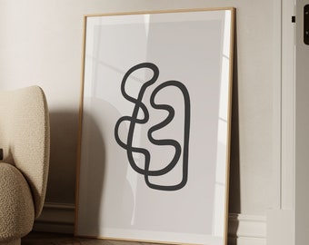 Abstract Line Art Print: Modern Black and White Minimalist Wall Decor (Instant Download)
