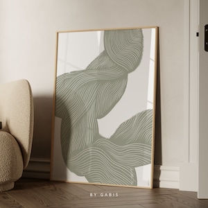 Póster abstracto moderno, arte de pared verde salvia, impresión estética minimalista, impresión de diseño orgánico, obra de arte para sala de estar, arte sereno para dormitorio / Por Gabis