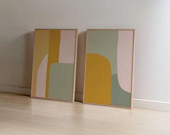 Abstract Art Prints Set: Modern Pastel Tones Shapes Poster (Set of 2, Instant Download)