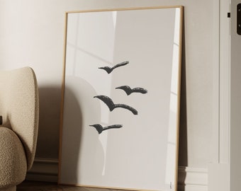 Abstract Birds Print: Black and White Minimalist Wall Art (Digital Download)