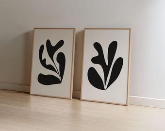 Black and White Floral Prints: Modern Botanical Wall Art (Set of 2, Digital Download)