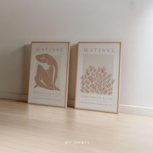 Matisse Prints Set: Neutral Abstract Woman, Brown La Gerbe Poster (Digital Download)
