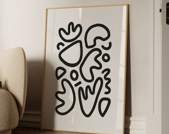 Abstract Art Print: Black & Beige Organic Shapes Poster (Digital Download)