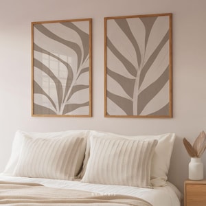Set of 2 Coastal Printable Wall Art Botanical Warm Minimalist Artwork Neutral Leafs Les Fleurs Poster | Instant Download