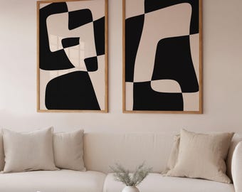 Set of 2 Abstract Printable Wall Art Neutral Minimalist Poster Black and Beige Trendy Print Modern Aesthetic Art | Digital Download