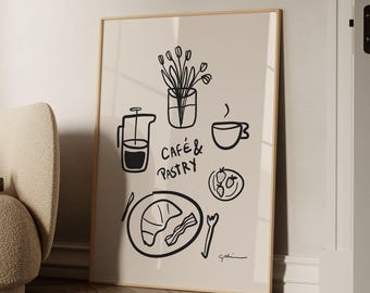 Breakfast Club-kunstafdruk: poster keukenkoffie en croissant