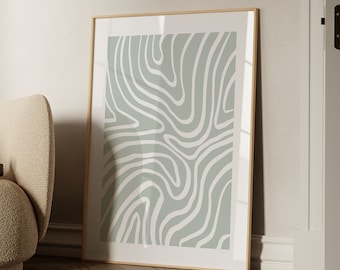 Sage Green Line Art Print: Abstract Organic Minimalist Wall Decor (Digital Download)