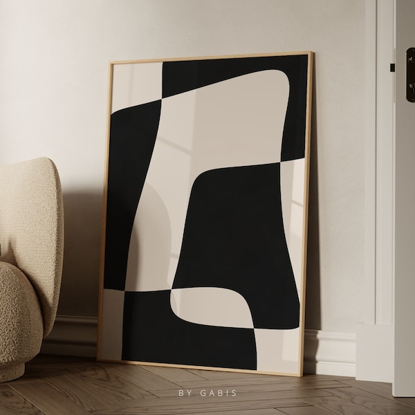 Abstract Printable Wall Art Black and Beige Modern Aesthetic Print Minimalist Poster Instant Download