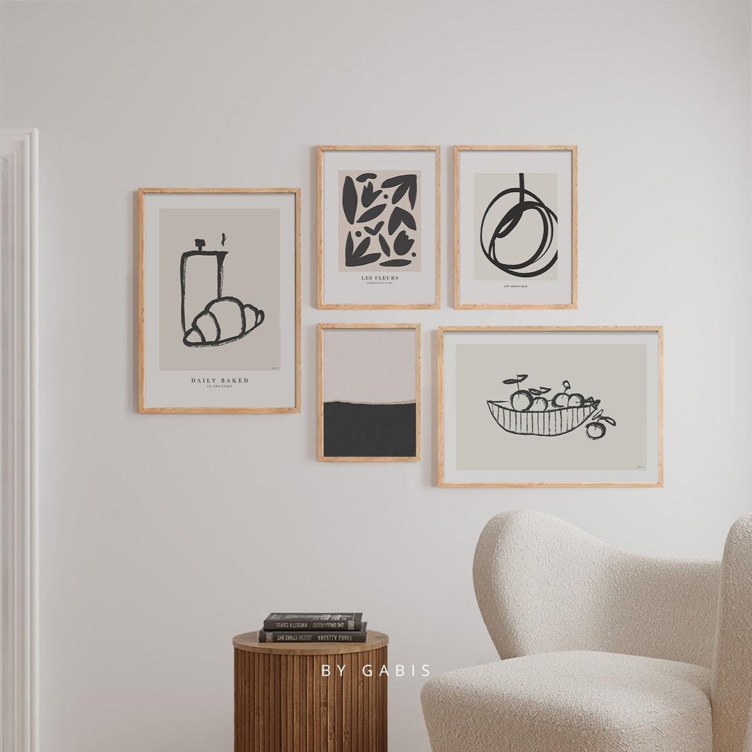 Modern Minimalist Gallery Wall Art: Black & White, Kitchen Posters