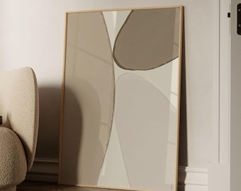 Puede incluir: Impresión de arte abstracto con formas superpuestas en tonos marrones y beige. La impresión está enmarcada en un marco de madera claro y tiene el texto "BY GABIS" en la parte inferior.