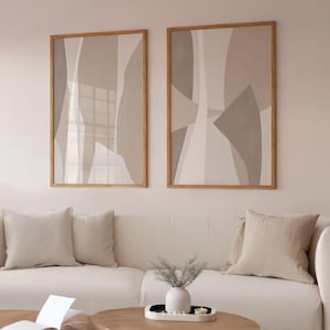 Conjunto de 2 arte de parede abstrata para impressão, pôster neutro quente, estética orgânica, conjunto de estampas, estampas da moda | Download instantâneo
