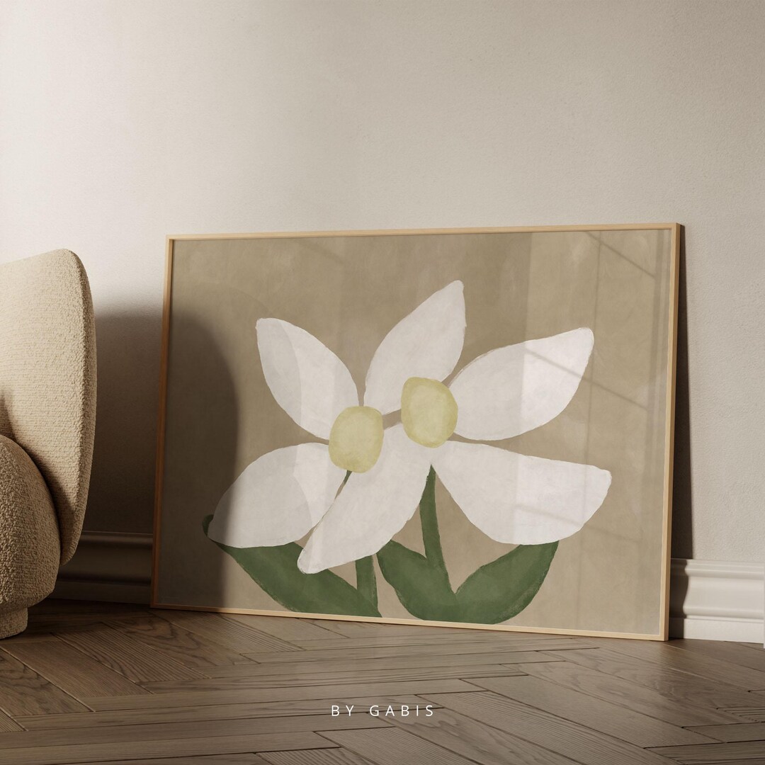 White Flowers Print | Abstract Neutral Botanical Wall Art - Etsy